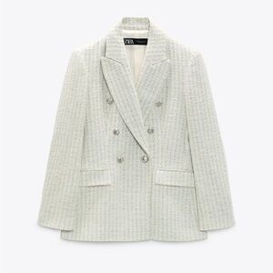 Zara Mint Green and Gray Double-Breasted Blazer